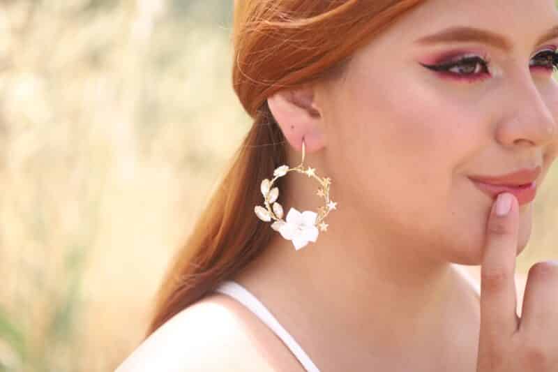 Porcelain Flower And Star Statement Boho Wedding Earrings - ELIZA - Image 2