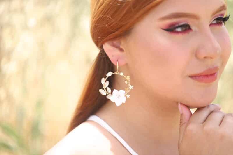 Porcelain Flower And Star Statement Boho Wedding Earrings - ELIZA