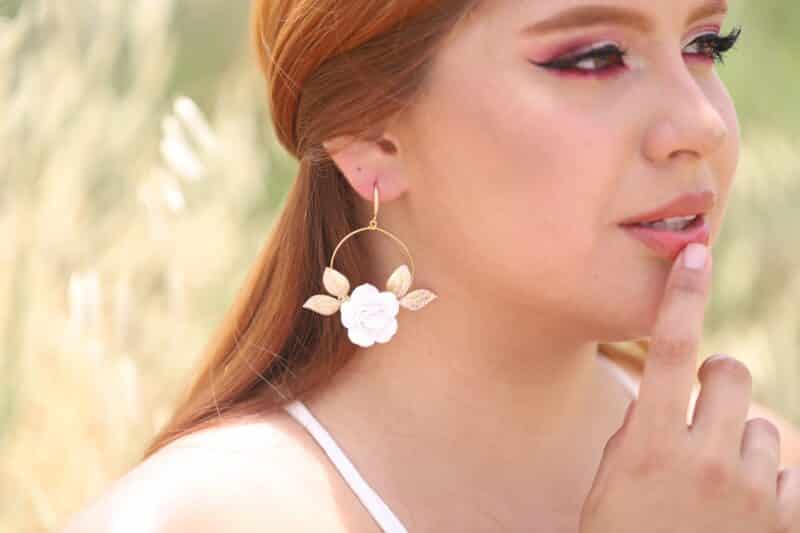 Porcelain Flower Statement Boho Bridal Earrings - DANIELLA - Image 2