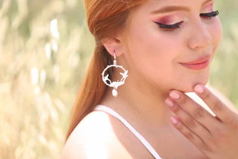 Freshwater Pearl Hoop Silver Boho Wedding Earrings - ELEANOR - Image 3