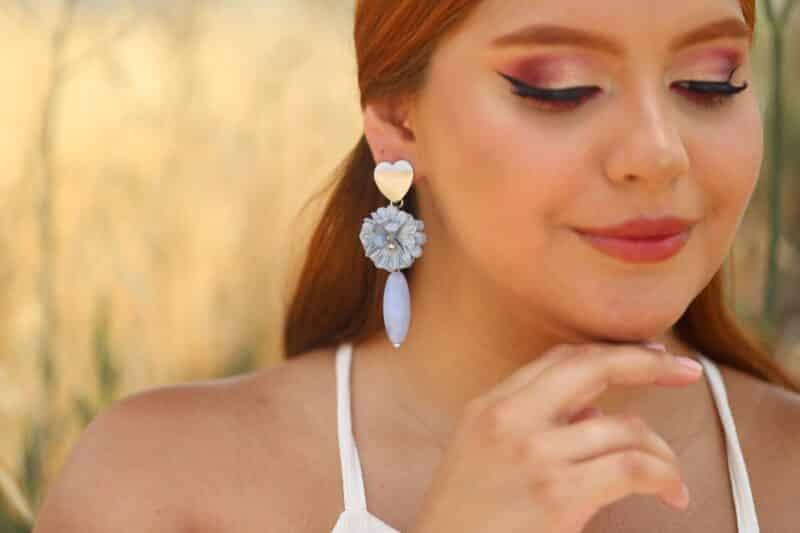 Heart And Flower Light Blue Boho Wedding Earrings - BELINDA - Image 4