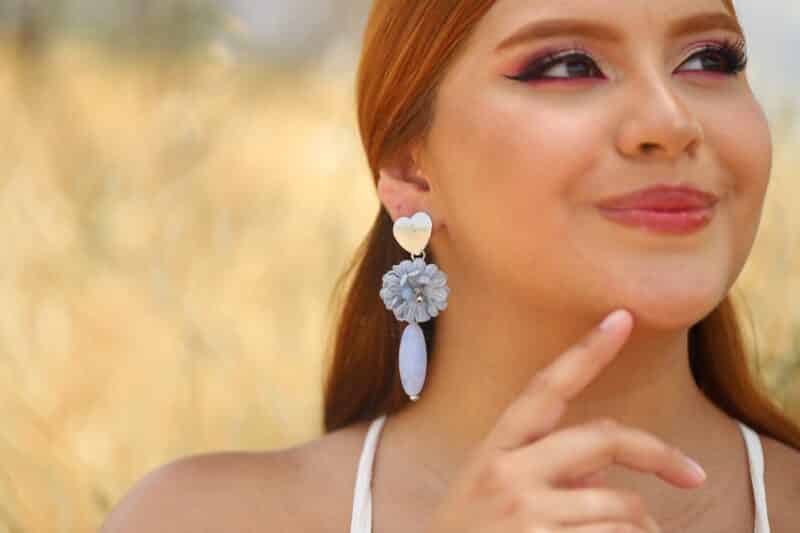 Heart And Flower Light Blue Boho Wedding Earrings - BELINDA - Image 3