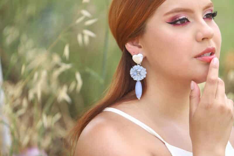 Heart And Flower Light Blue Boho Wedding Earrings - BELINDA - Image 6