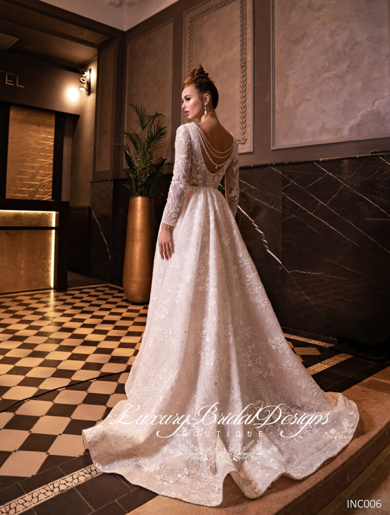 Long Sleeves Modest Princess Wedding Dress With Cape - INGA - Image 4