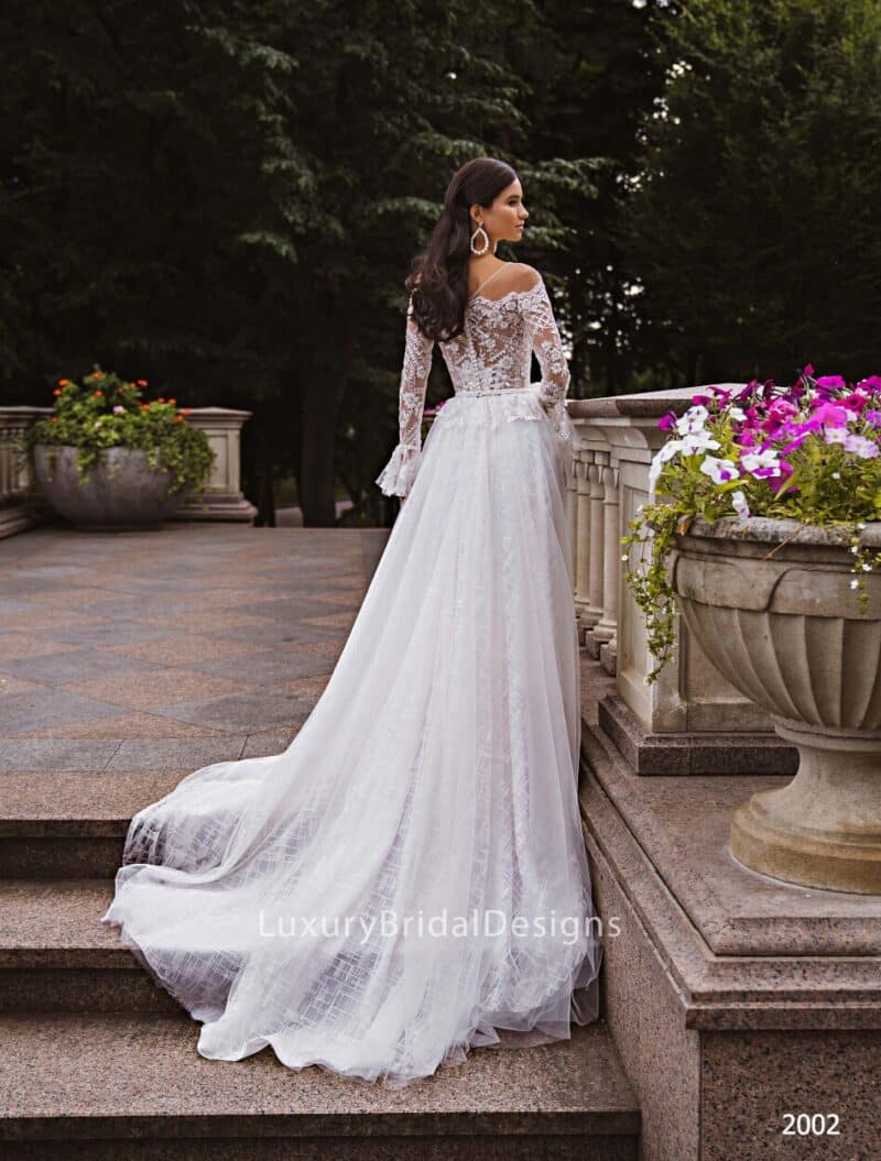 Long Bell Sleeves Boho Wedding Dress - ELLINE - Image 2