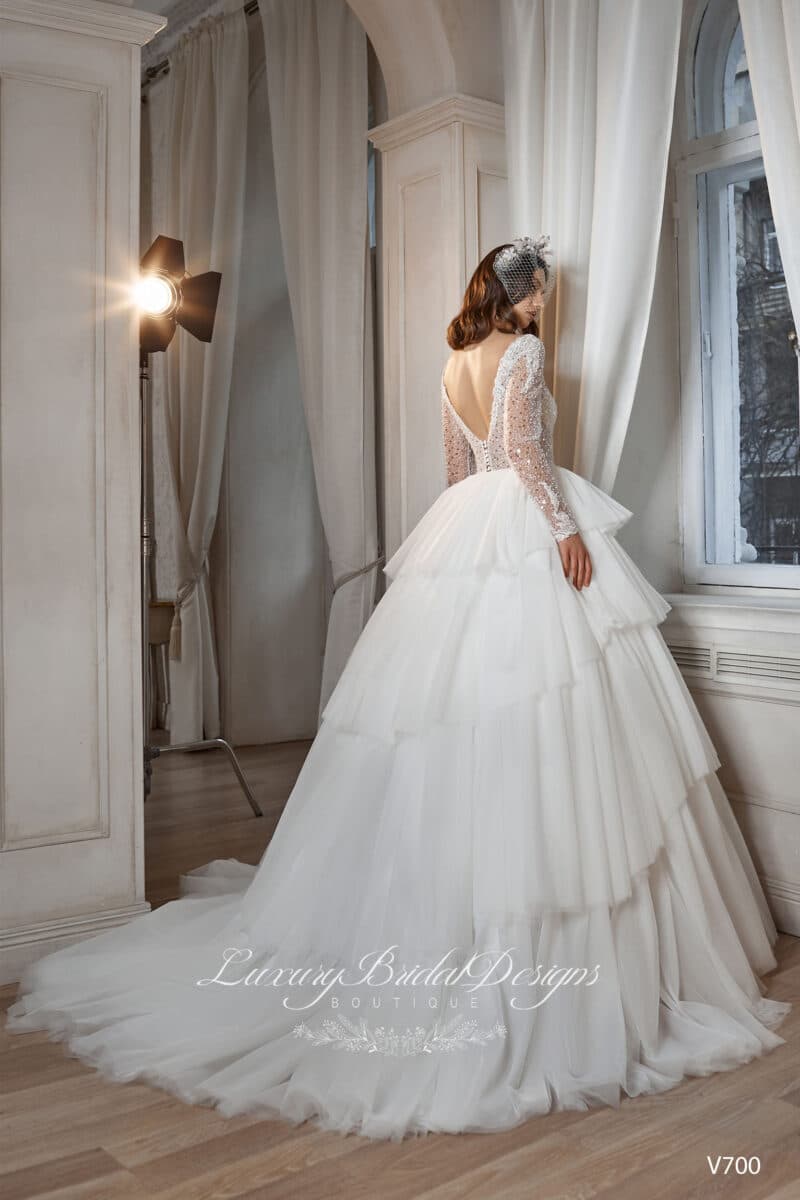 Long Sleeves Ruffles Ball Princess Wedding Dress - OLIVIA - Image 3