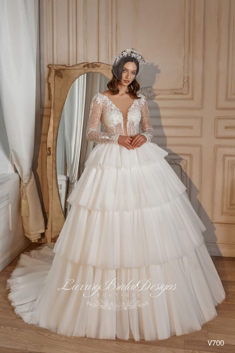 Long Sleeves Ruffles Ball Princess Wedding Dress - OLIVIA