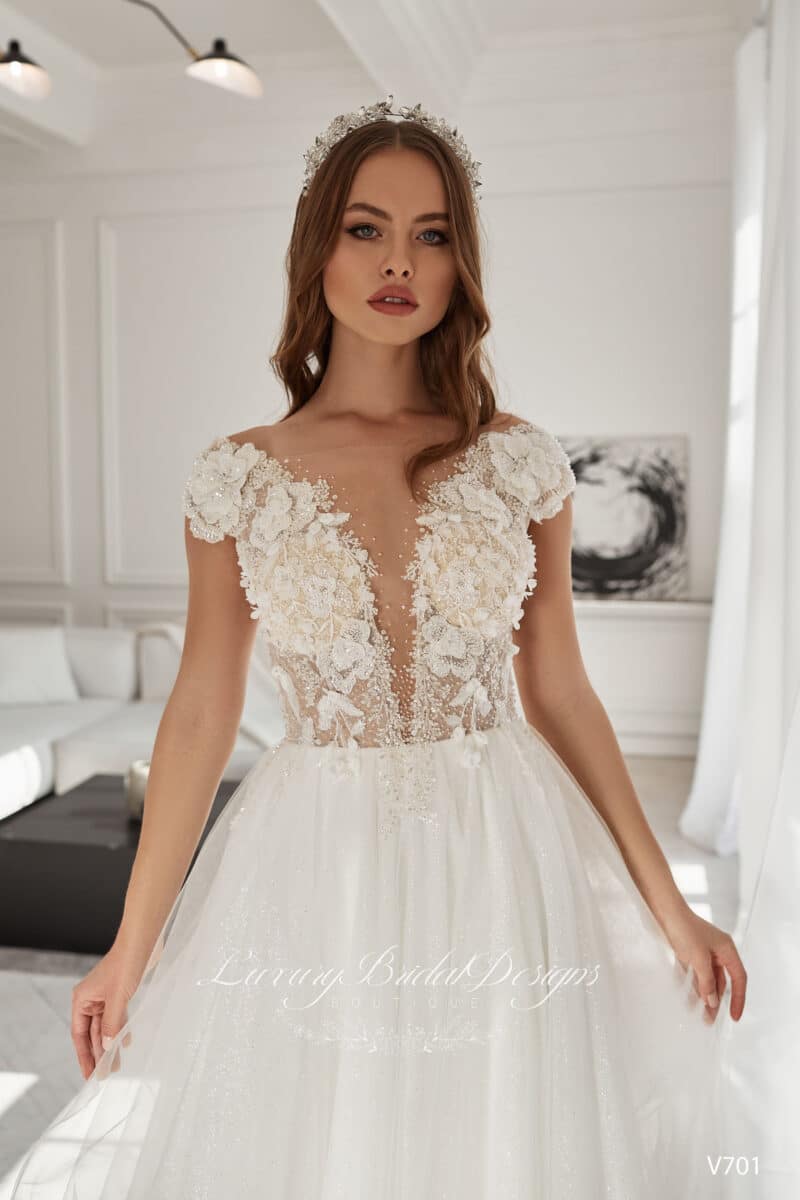 Plunging Neckline Sparkling A-Line Wedding Dress - ORNELLA - Image 2