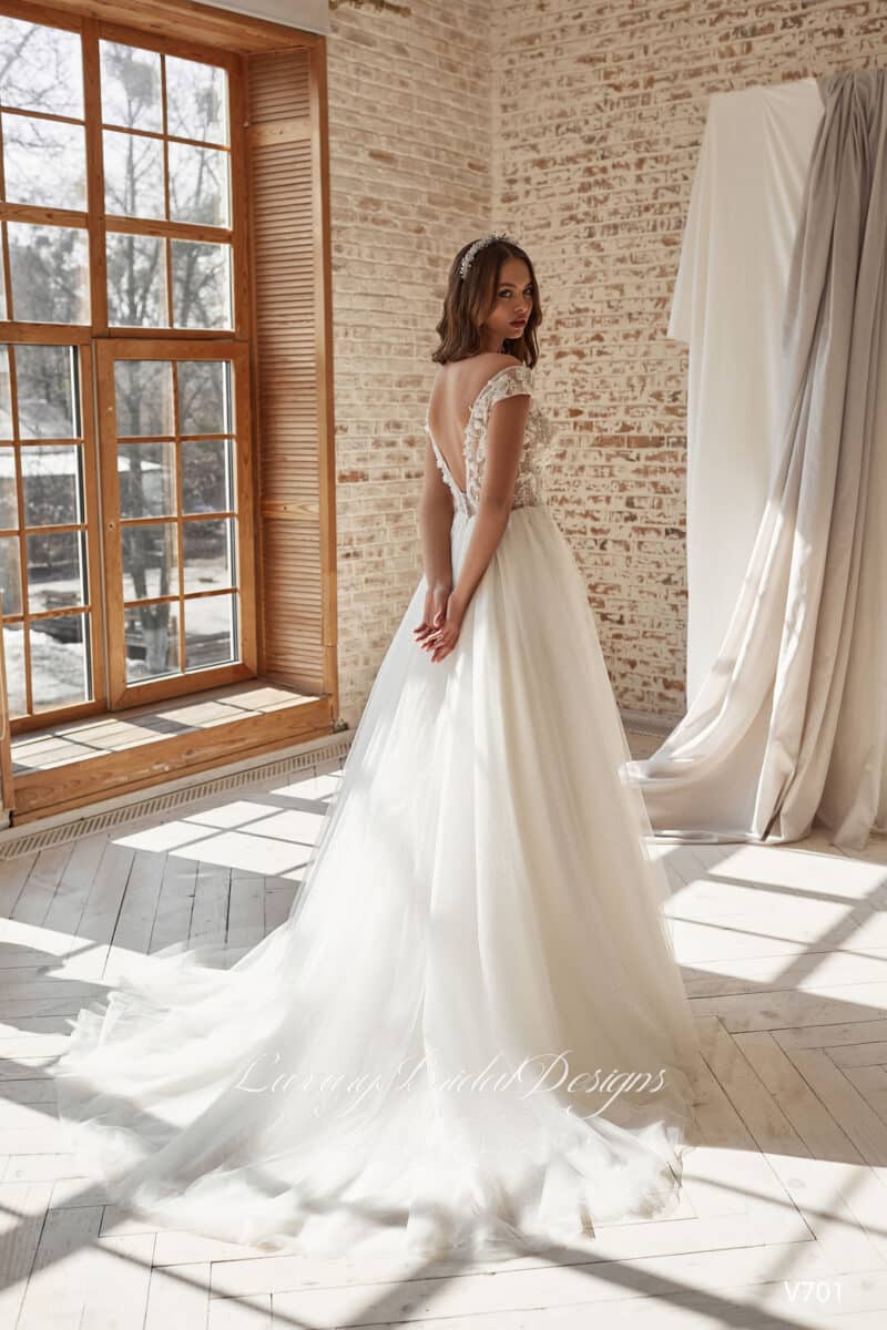 Plunging Neckline Sparkling A-Line Wedding Dress - ORNELLA - Image 4