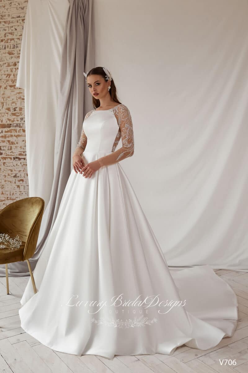 Long Sleeves Ivory Pricness Wedding Dress - BELINDA - Image 2