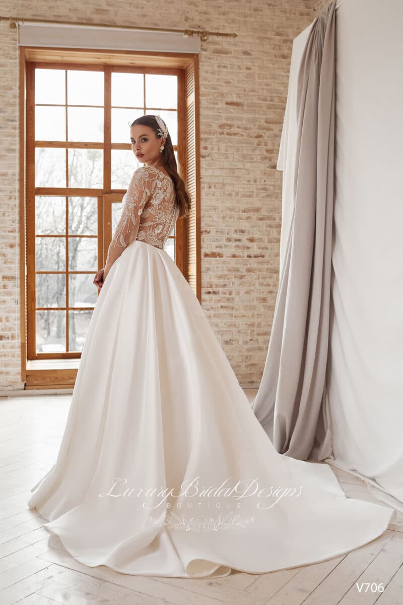 Long Sleeves Ivory Pricness Wedding Dress - BELINDA - Image 4