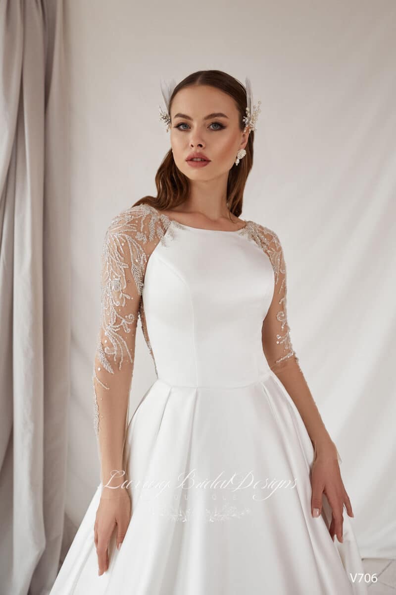 Long Sleeves Ivory Pricness Wedding Dress - BELINDA