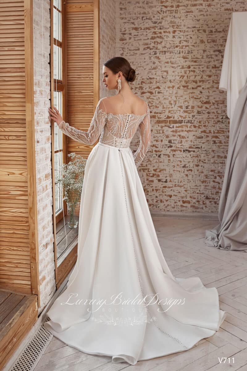 Long Sleeves Slit Sexy A-Line Wedding Dress - MARGO - Image 3