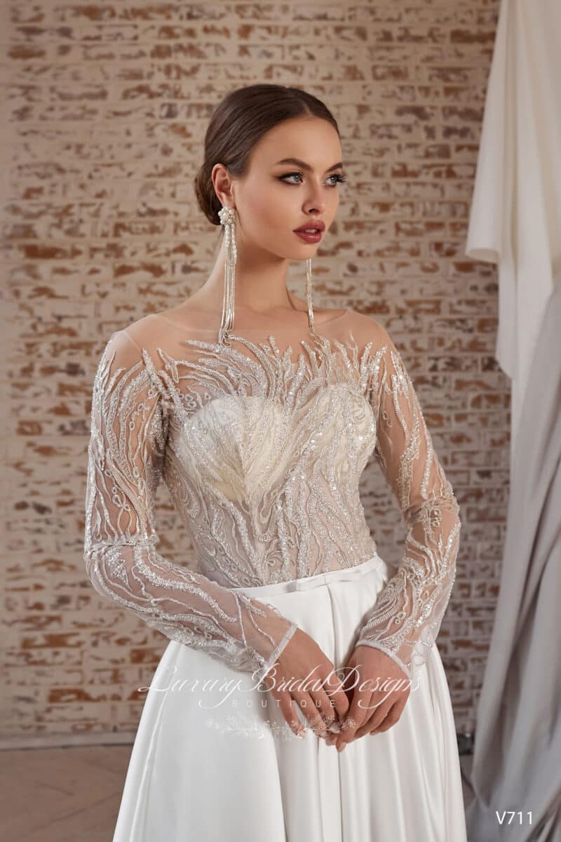 Long Sleeves Slit Sexy A-Line Wedding Dress - MARGO - Image 2