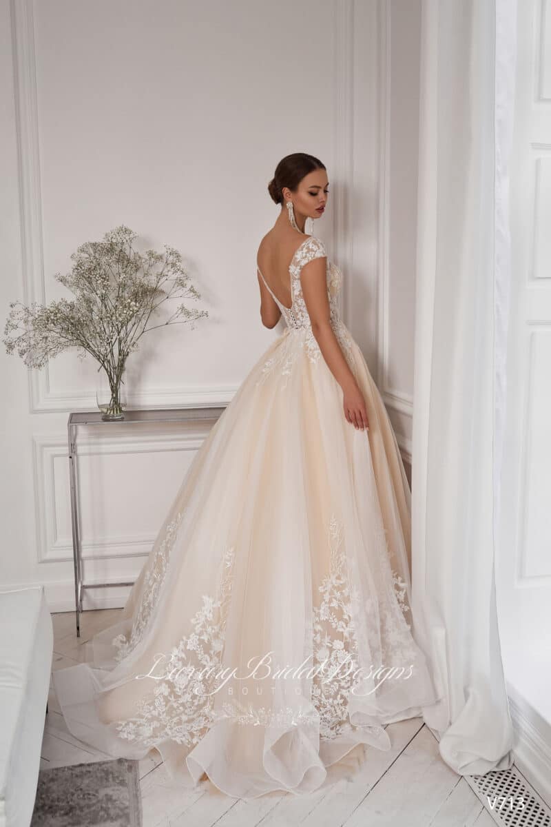 Plunging Neckline Nude Princess Wedding Dress - IRENA - Image 3