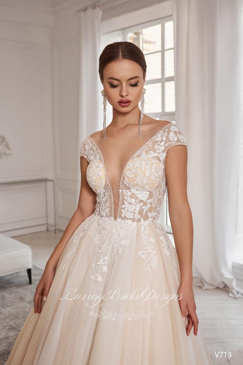 Plunging Neckline Nude Princess Wedding Dress - IRENA - Image 2