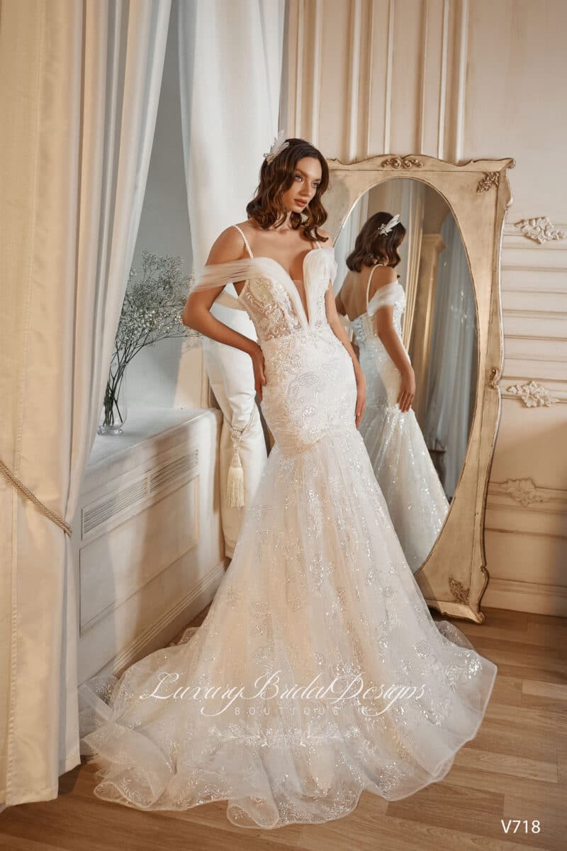 Plunging Neckline Sexy Mermaid Wedding Dress - MARIE