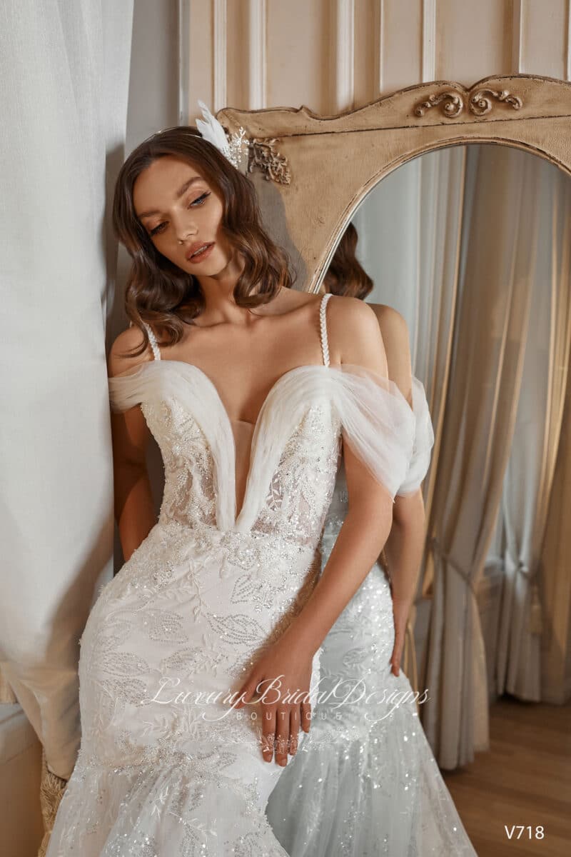 Plunging Neckline Sexy Mermaid Wedding Dress - MARIE - Image 2