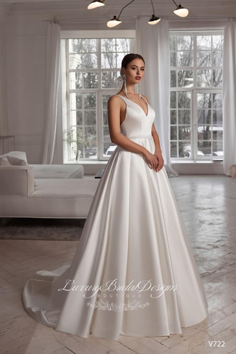 V Neckline Minimalist Satin Princess Wedding Dress - VERA