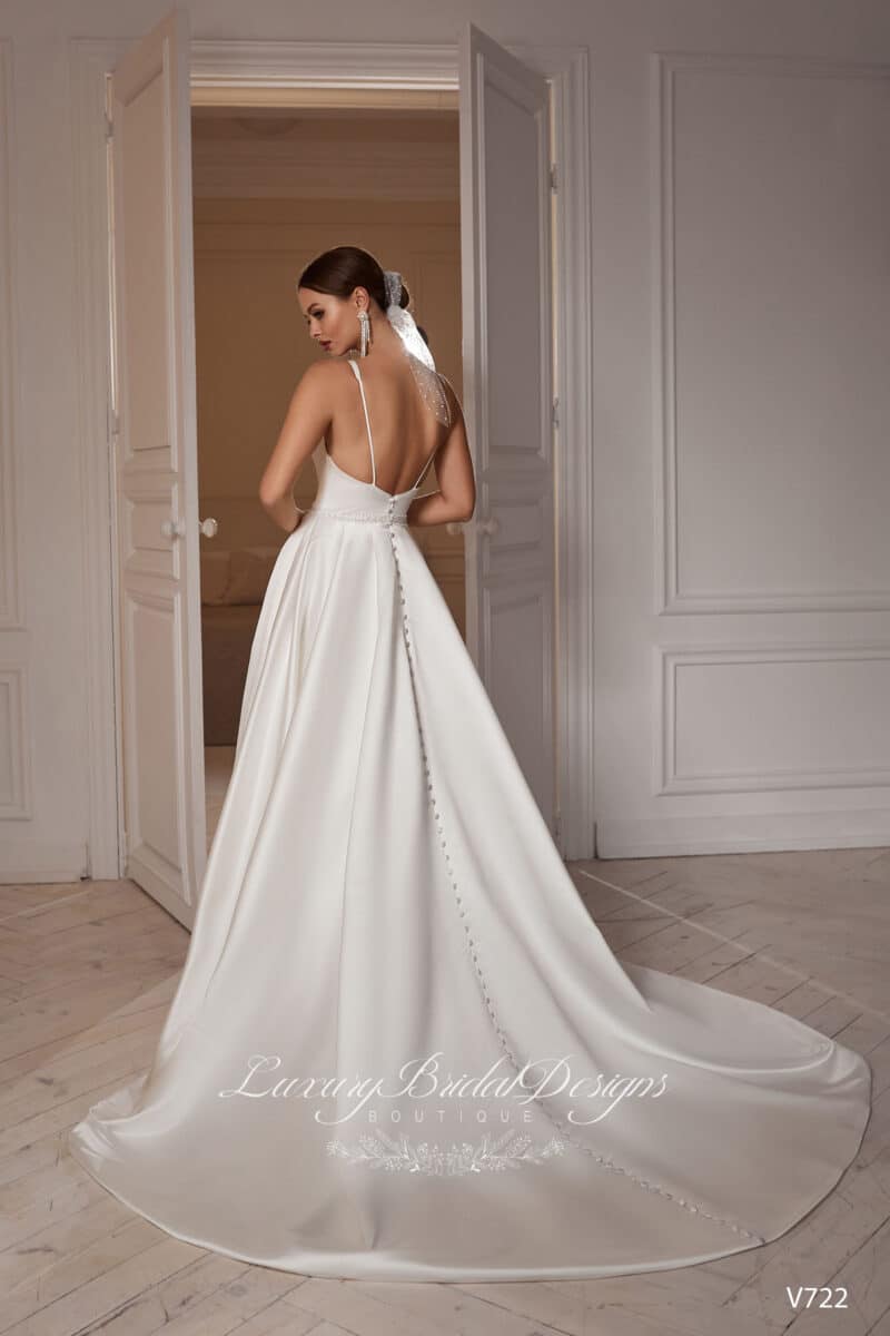 V Neckline Minimalist Satin Princess Wedding Dress - VERA - Image 2