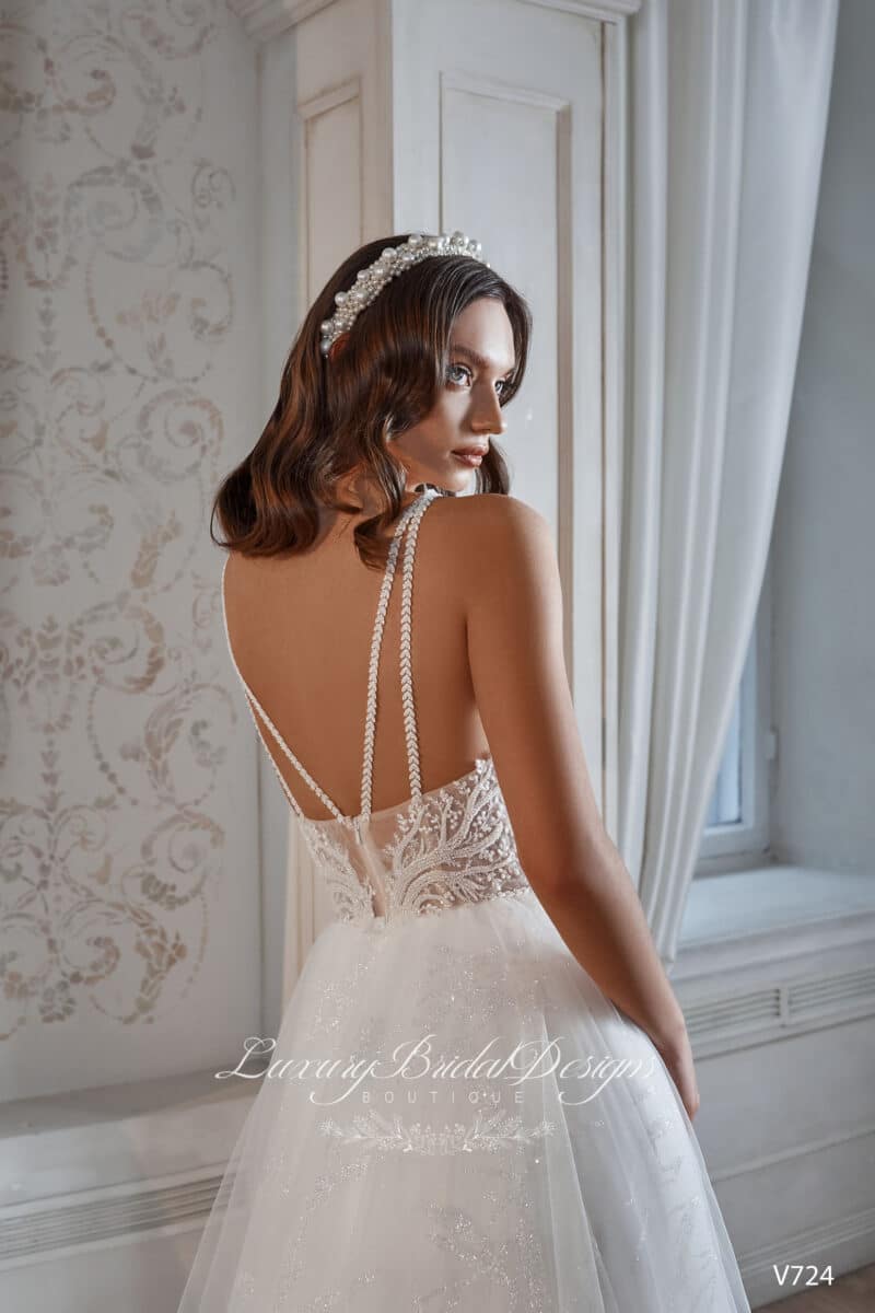 Spaghetti Straps Deep V Neck A-Line Wedding Dress - OLIVIE - Image 3