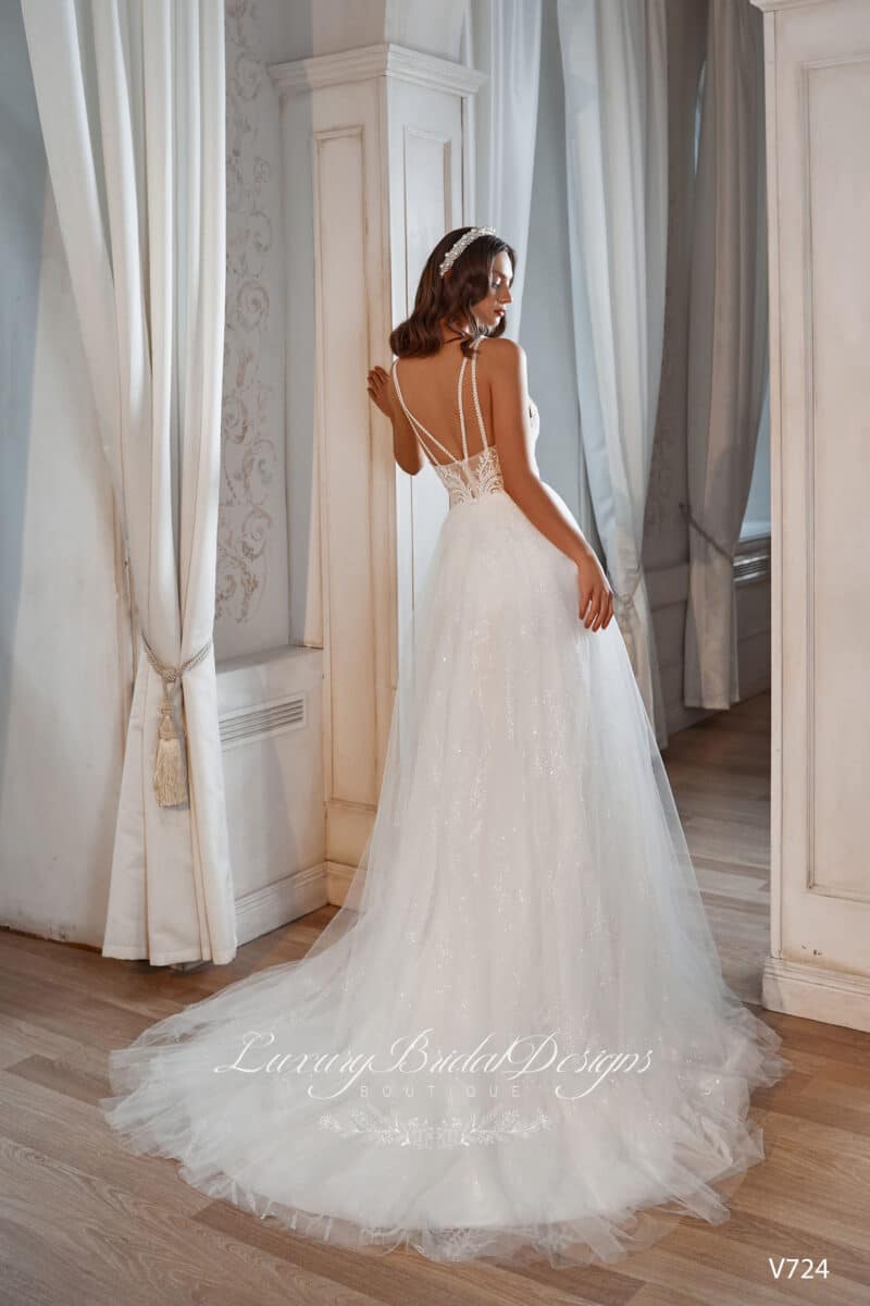 Spaghetti Straps Deep V Neck A-Line Wedding Dress - OLIVIE - Image 2