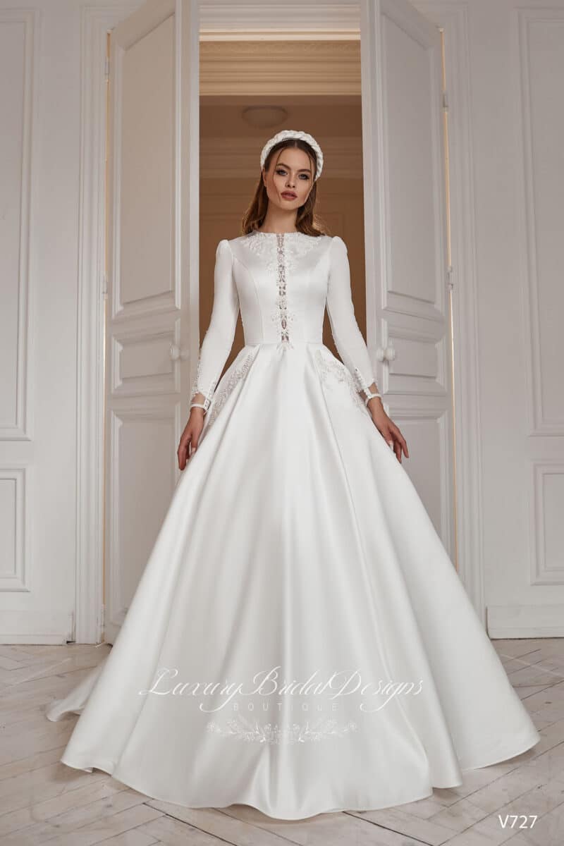 Long Sleeves Modest Ball Princess Wedding Dress - KAROLINA