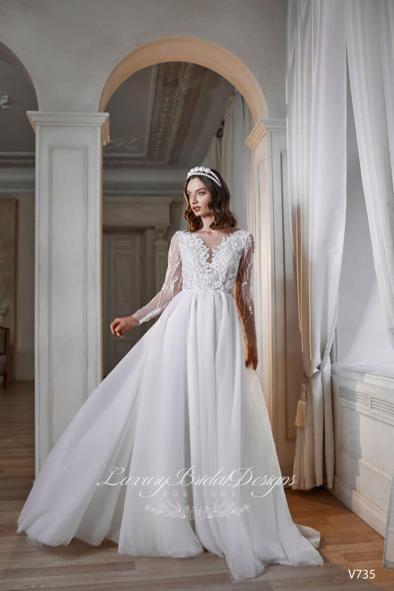 Long Sleeves Sexy Open Back A-Line Wedding Dress - VALERIE - Image 3