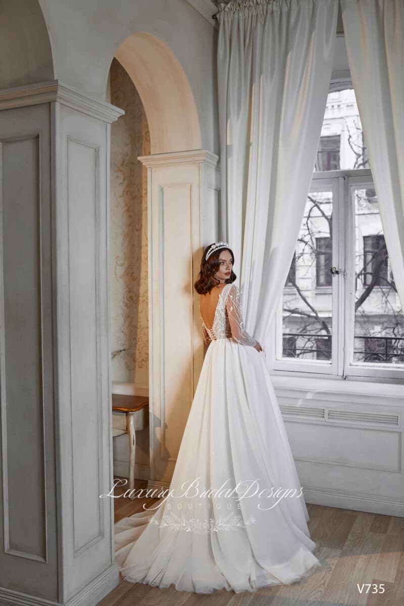 Long Sleeves Sexy Open Back A-Line Wedding Dress - VALERIE - Image 2