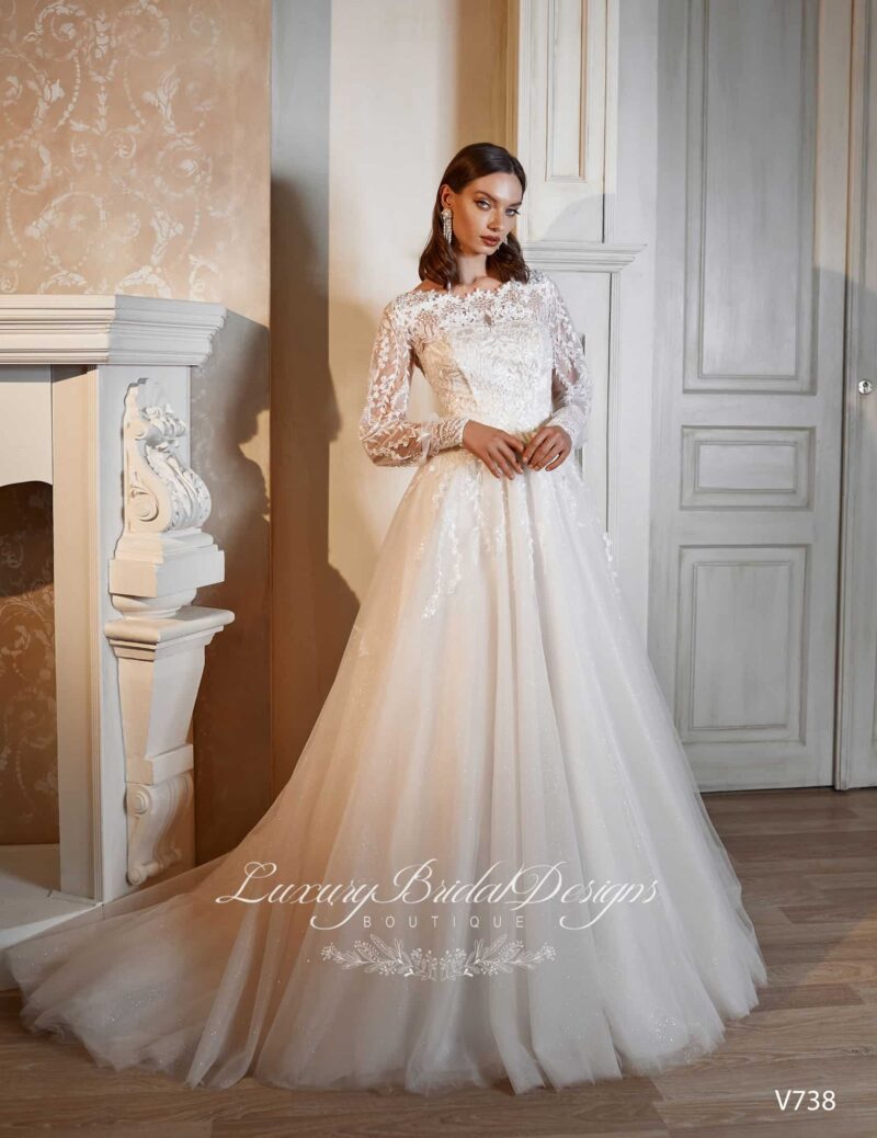 Long Sleeves Sparkling A-line Wedding Dress - XENIE