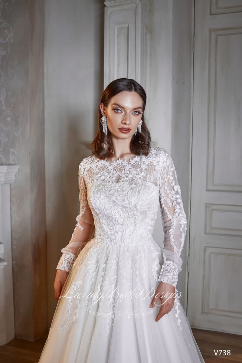 Long Sleeves Sparkling A-line Wedding Dress - XENIE - Image 3