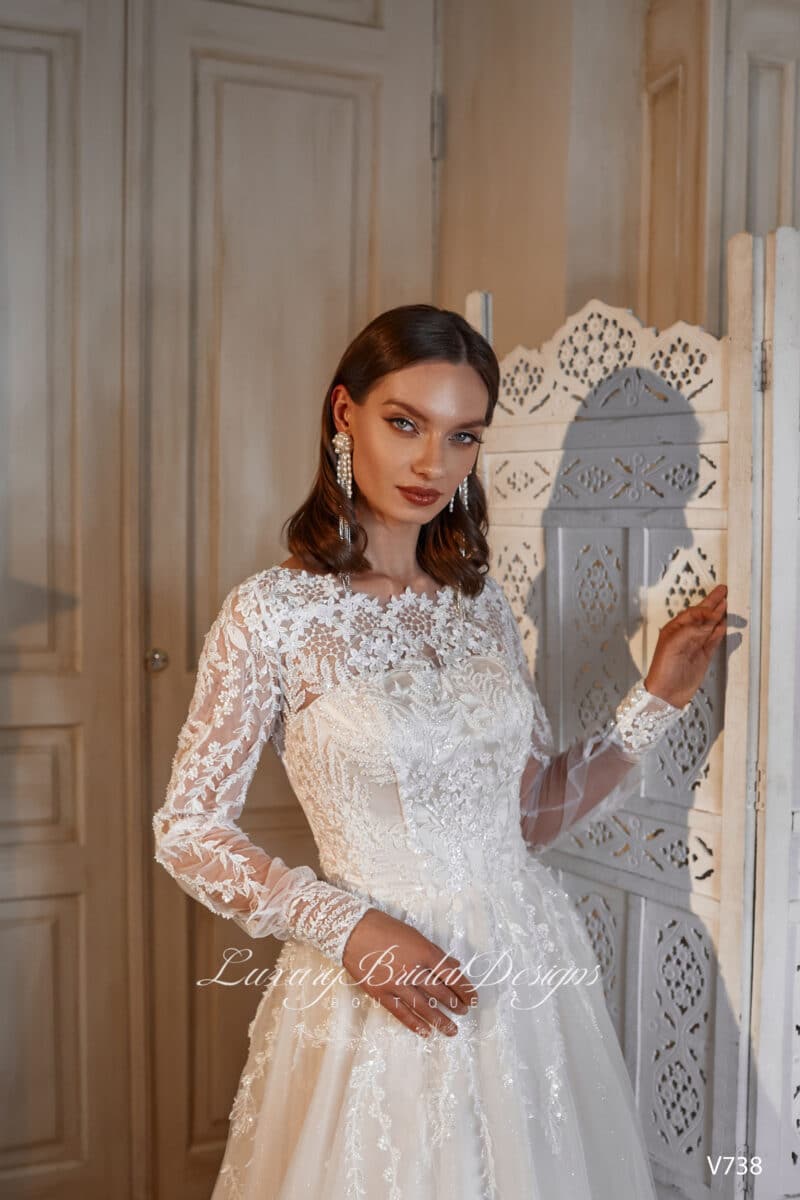 Long Sleeves Sparkling A-line Wedding Dress - XENIE - Image 4