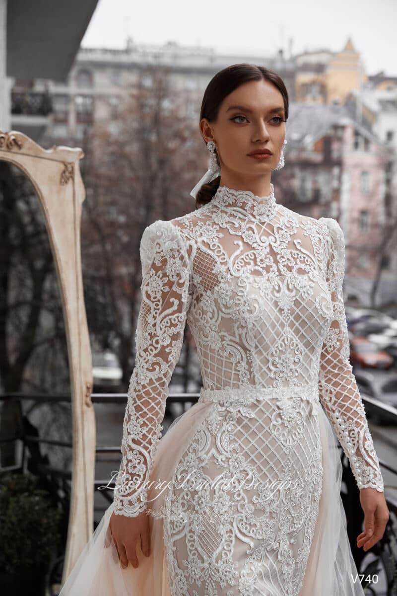 Long Sleeves Vintage Lace Modest Mermaid Bridal Gown - JOSEFINA - Image 4