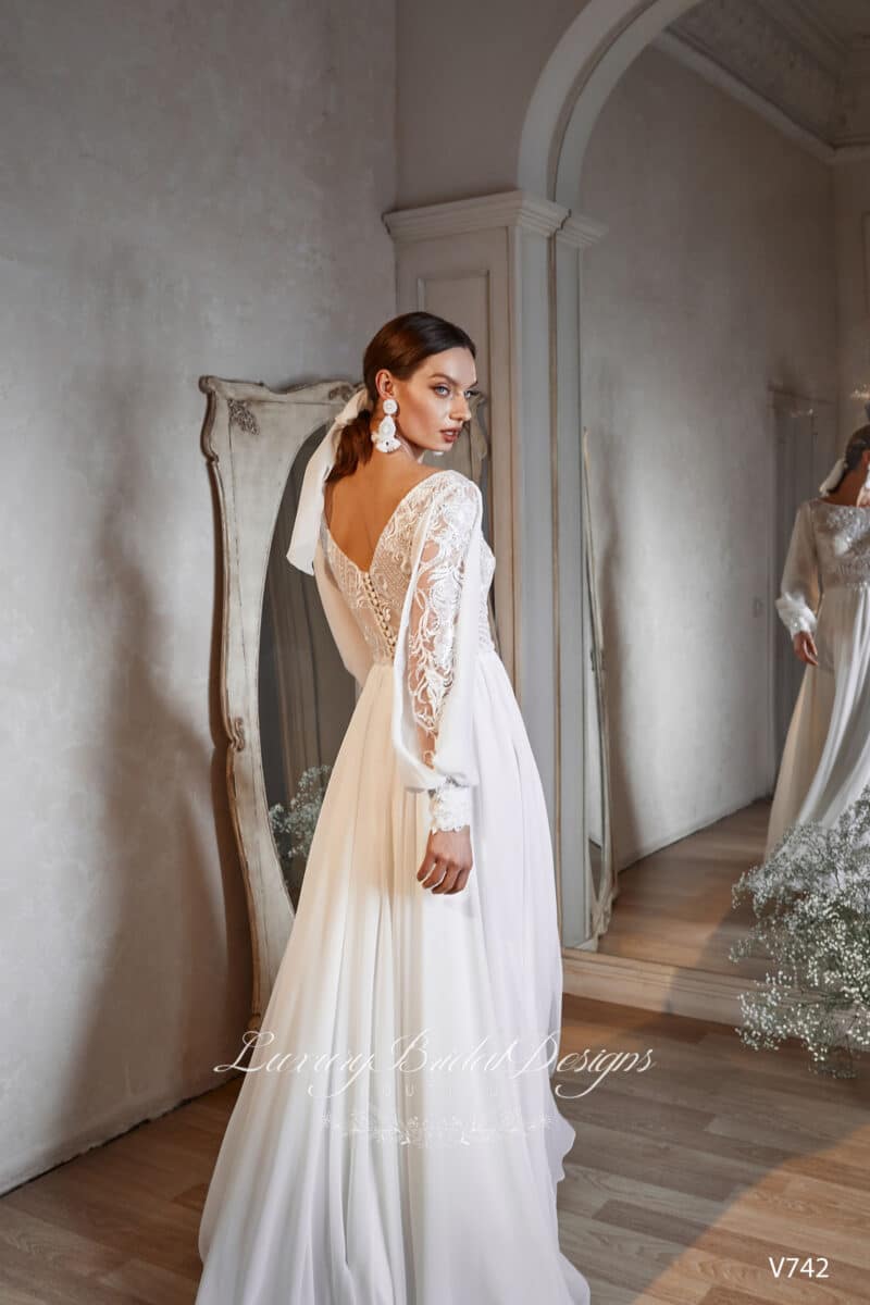 Long Sleeves Modest A-Line Beach Wedding Dress -EVELINA - Image 3