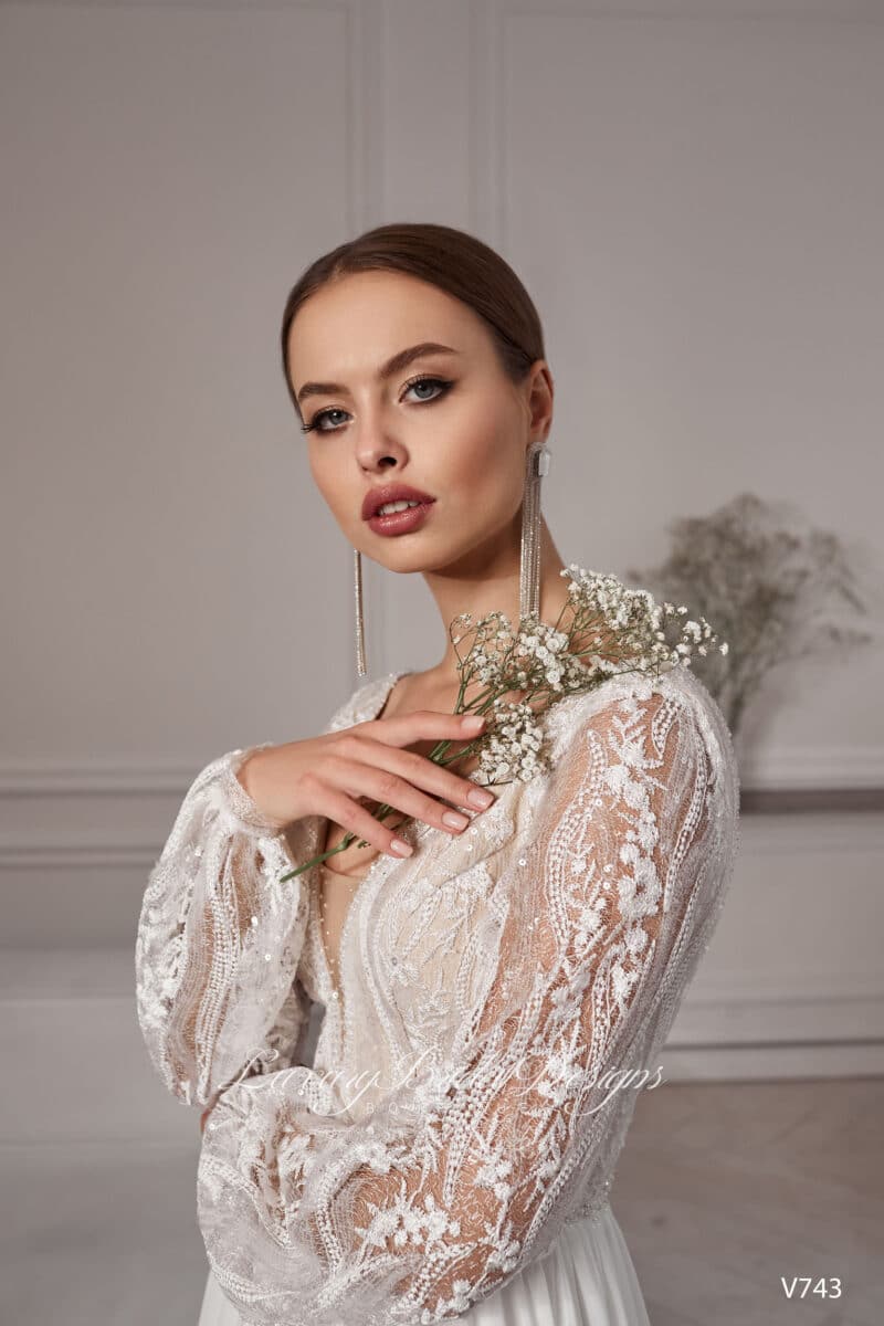 Long Sleeves Deep V Neck Boho Wedding Dress - LIKA - Image 2