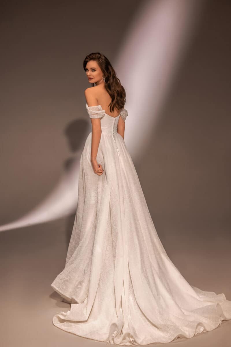 Off Shoulder Polka Dot A-line Wedding Dress - ASTI - Image 3