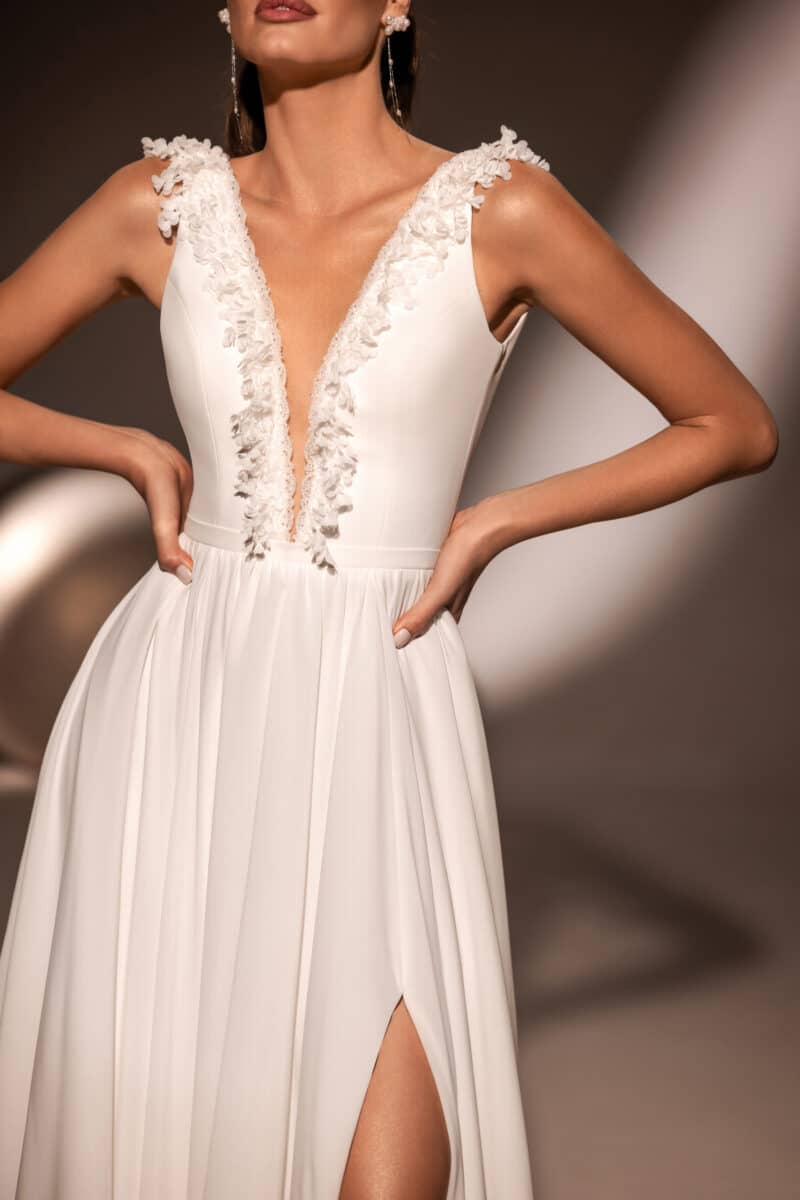 Deep V Neckline A-line Wedding Dress - DONNA - Image 2