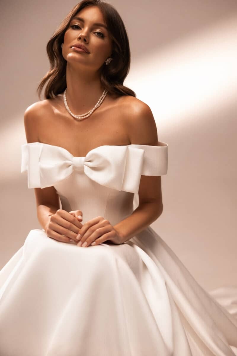 Off-the-shoulder Satin Princess Wedding Dress - NANA - Image 2