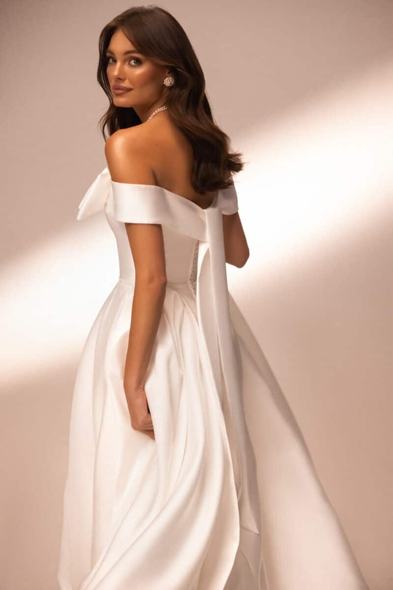 Off-the-shoulder Satin Princess Wedding Dress - NANA - Image 5