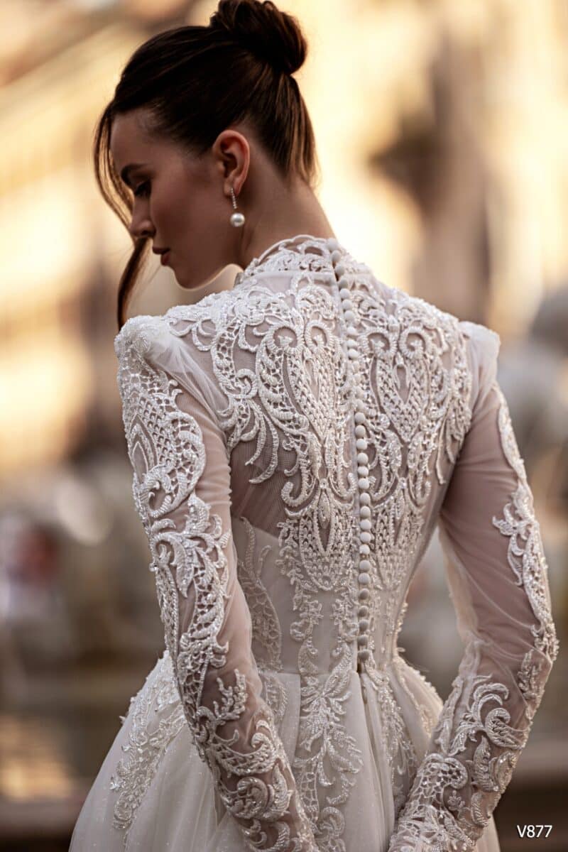 Long Sleeve Vintage Lace A-line Boho Wedding Dress - CATHERINE - Image 2