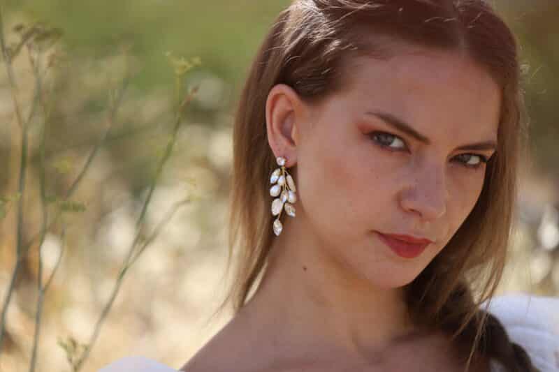 NADIA , Natural Sea Shells Leaves Gold Leaf Boho Wedding Earrings For Bride - Image 4