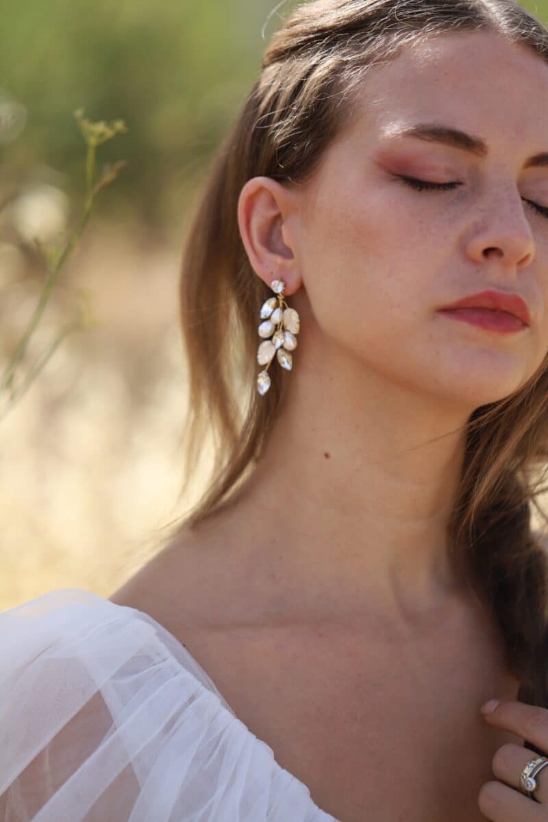 NADIA , Natural Sea Shells Leaves Gold Leaf Boho Wedding Earrings For Bride - Image 2