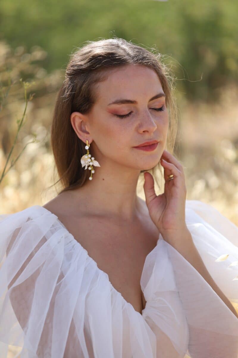 JULIA , Swarovski Crystal Gold Leaf Statement Boho Wedding Earrings - Image 7