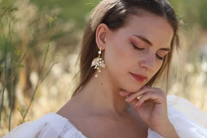 JULIA , Swarovski Crystal Gold Leaf Statement Boho Wedding Earrings - Image 5