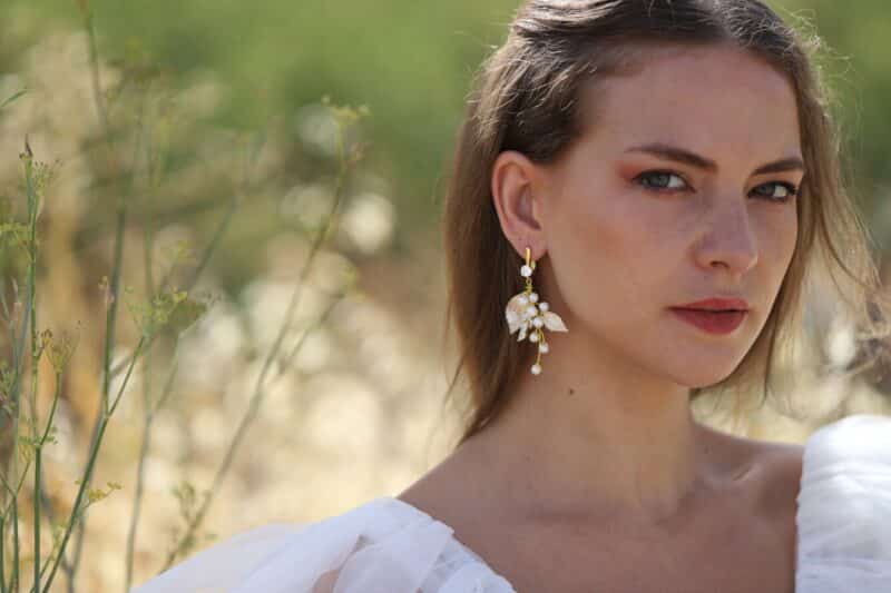 JULIA , Swarovski Crystal Gold Leaf Statement Boho Wedding Earrings - Image 3