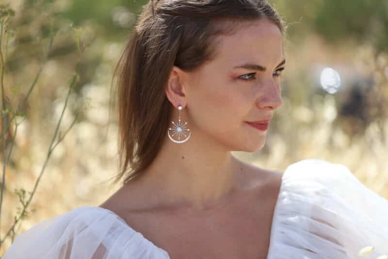 ADAYA ,  Star Moon Diamond Gold Celestial Boho Wedding Earrings - Image 2