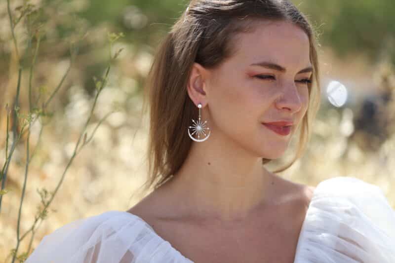 ADAYA ,  Star Moon Diamond Gold Celestial Boho Wedding Earrings - Image 3