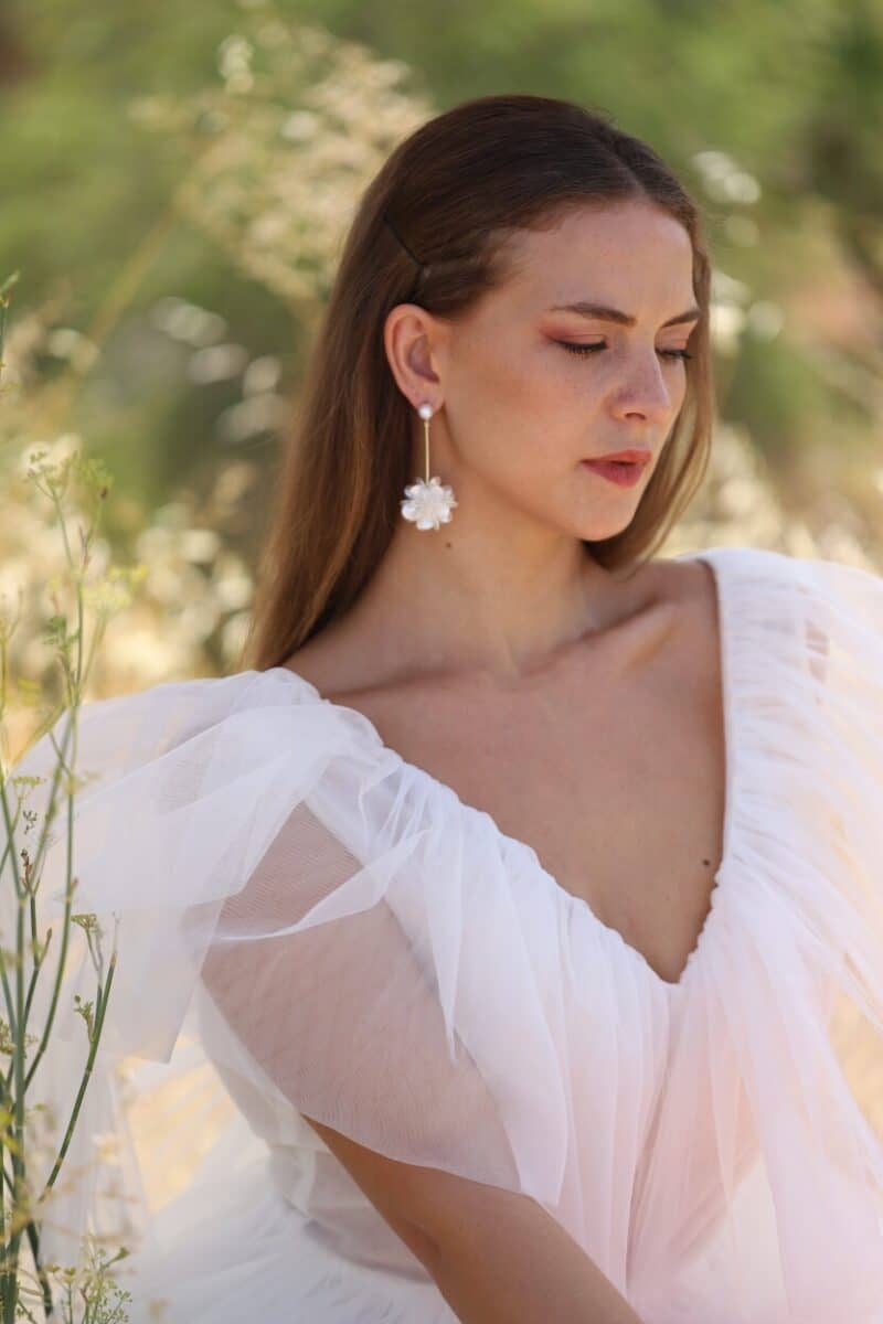 SANDRA , Long Flower Chandelier Statement Boho Wedding Earrings - Image 2