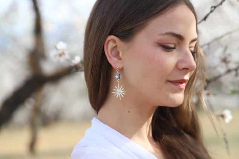 SHELBY, Light Blue Gold Star Statement Boho Wedding Earrings - Image 6