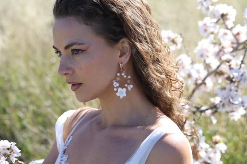 NICKI , Delicate Porcelain Flower Hoop Boho Wedding Earrings For Bride - Image 4